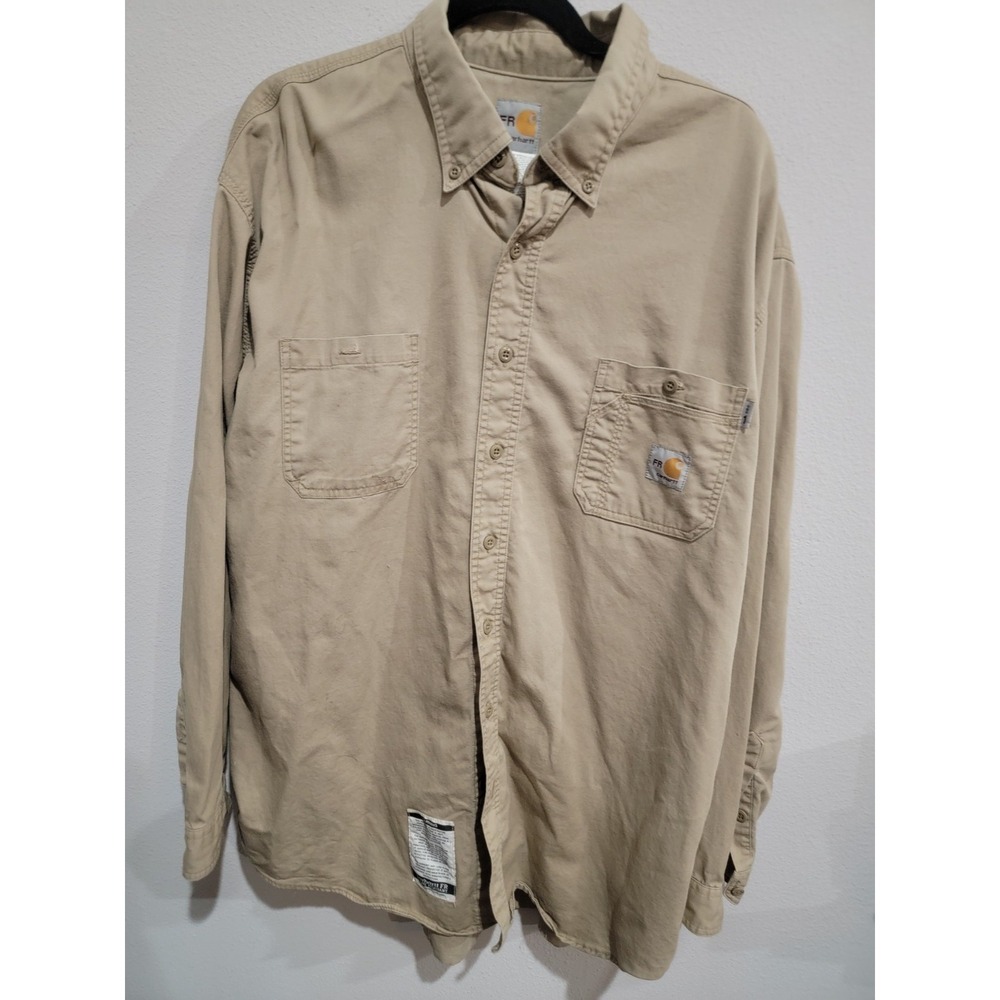 Carhartt FR Flame Resistant Work Shirt 2XL Beige Long Sleeve Button‎ Utility